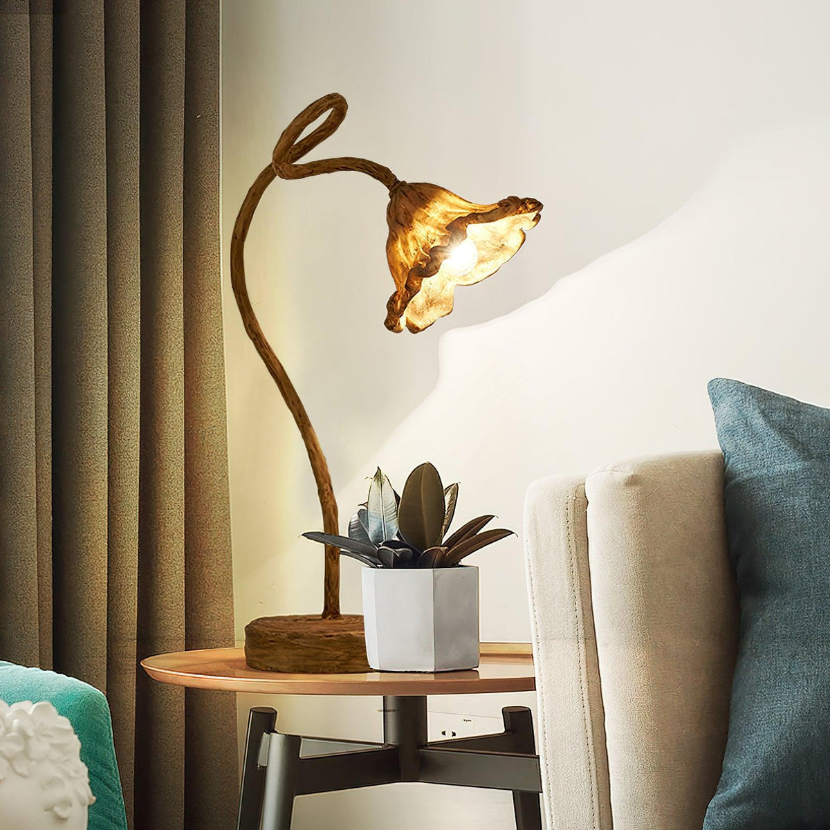 Lotus Leaf Resin Table Lamp with Warm Ambient Glow for Bedside and Living Room