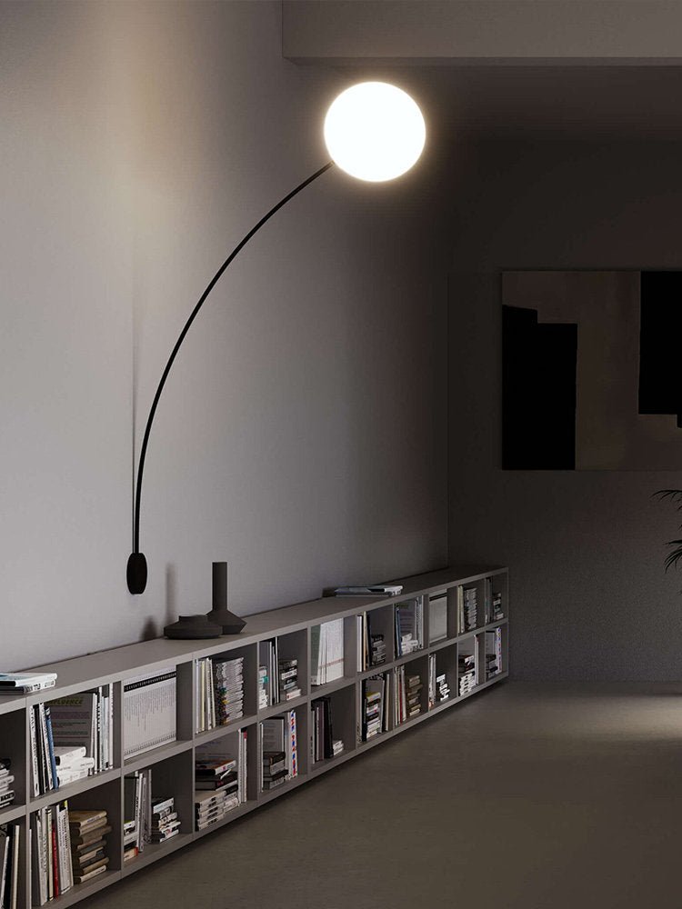 Arvella Arc Wall Sconce in Black with Opal Glass Shade