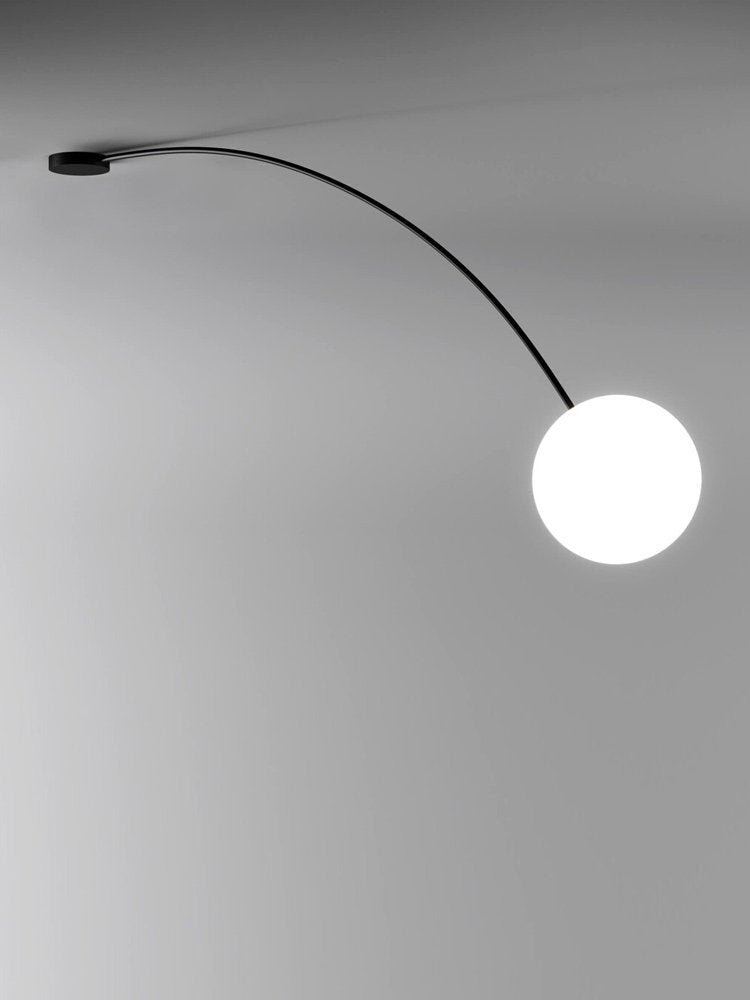 Arvella Arc Wall Sconce in Black with Opal Glass Shade