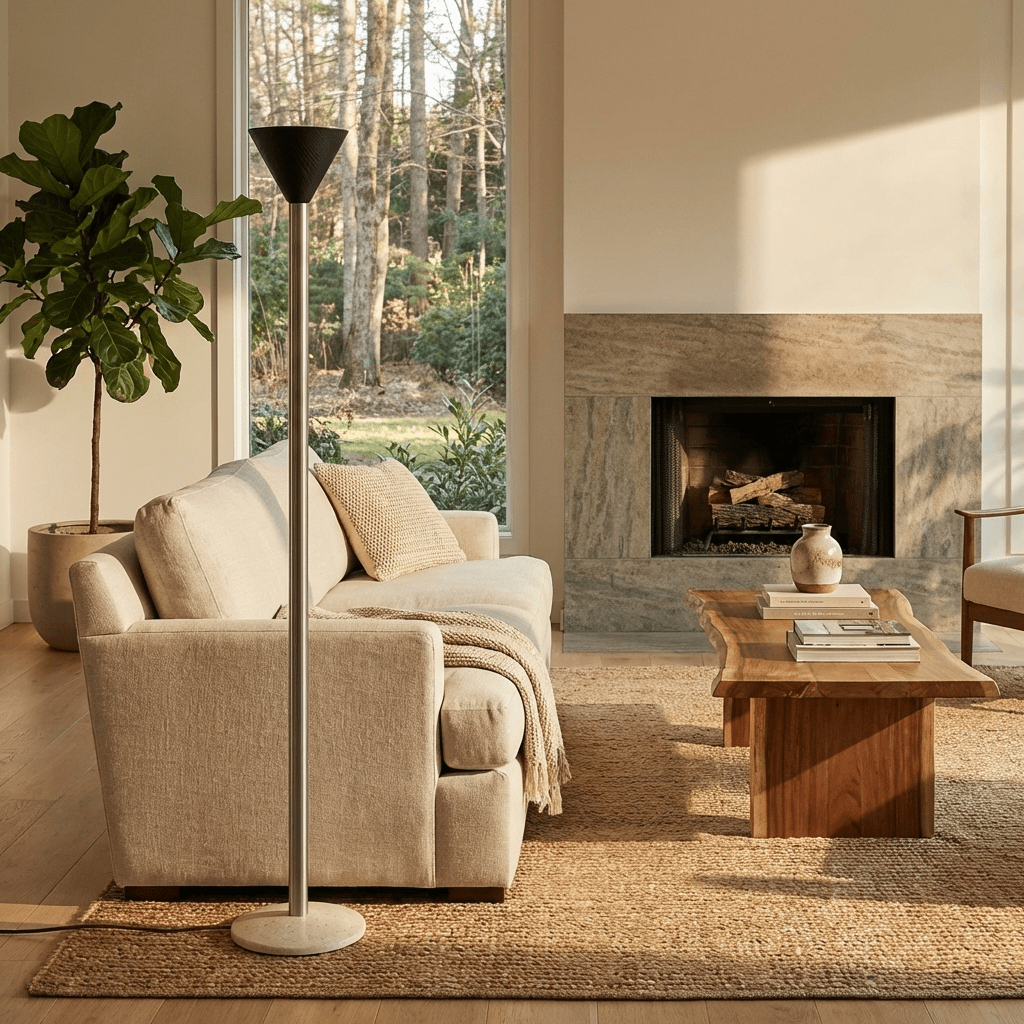 Arven Cone Floor Lamp – Sculptural Wood & Metal Standing Light for Modern Interiors