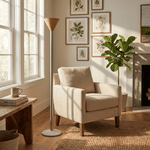 Arven Cone Floor Lamp – Sculptural Wood & Metal Standing Light for Modern Interiors