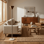 Arven Cone Floor Lamp – Sculptural Wood & Metal Standing Light for Modern Interiors