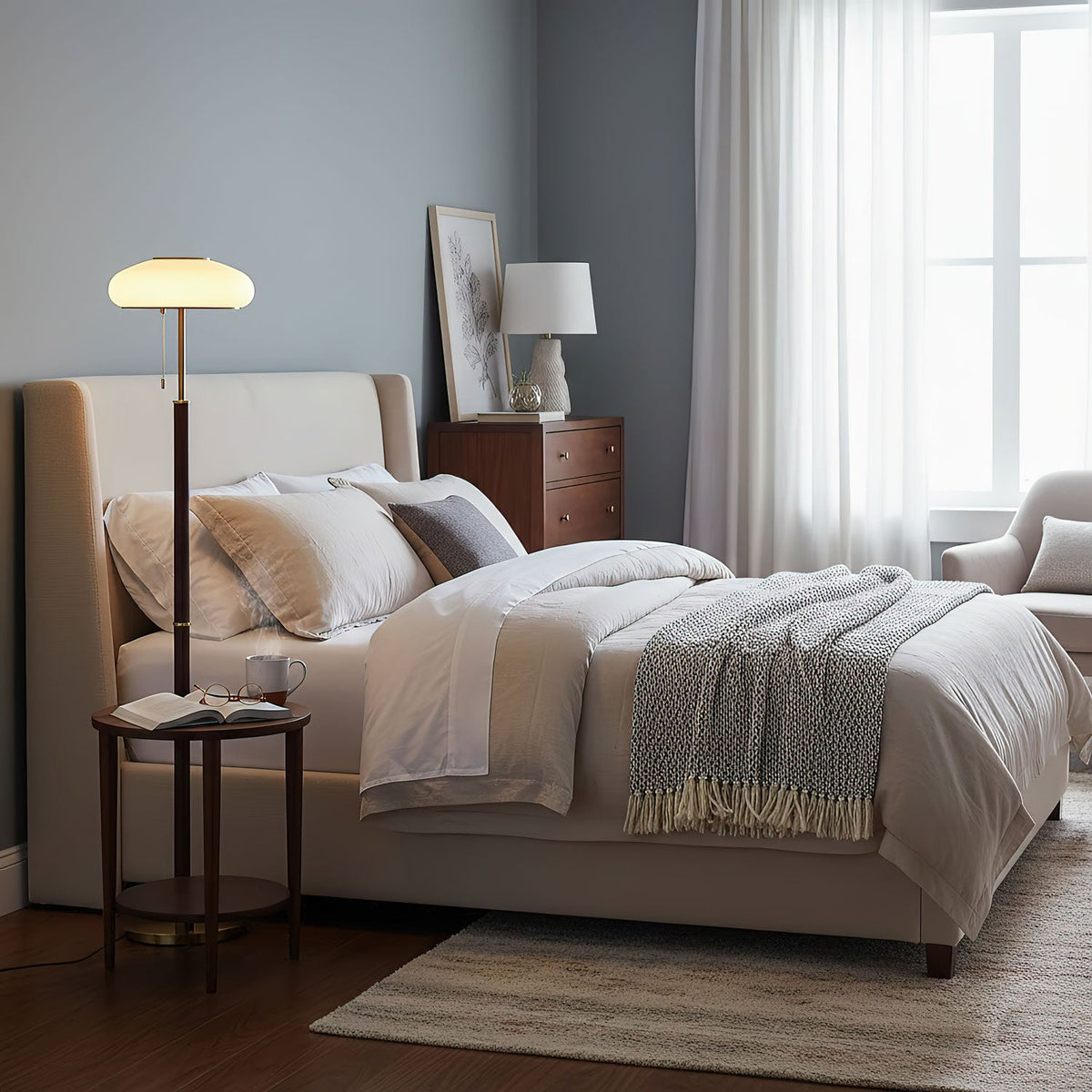 Arvia Floor Lamp – Modern Walnut Wood & Brass Standing Light