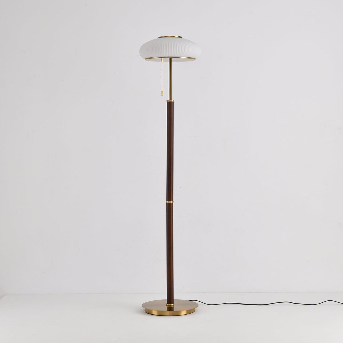 Arvia Floor Lamp – Modern Walnut Wood & Brass Standing Light