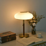 Arvia Table Lamp in Walnut and Brass with Ribbed Glass Shade