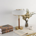 Arvia Table Lamp in Walnut and Brass with Ribbed Glass Shade