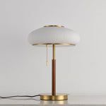 Arvia Table Lamp in Walnut and Brass with Ribbed Glass Shade