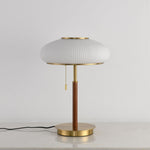 Arvia Table Lamp in Walnut and Brass with Ribbed Glass Shade