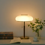 Arvia Table Lamp in Walnut and Brass with Ribbed Glass Shade