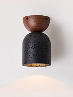 Arvilo Black Travertine Ceiling Lamp with Walnut Mount