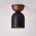 Arvilo Black Travertine Ceiling Lamp with Walnut Mount