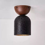 Arvilo Black Travertine Ceiling Lamp with Walnut Mount
