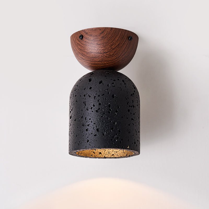Arvilo Black Travertine Ceiling Lamp with Walnut Mount