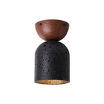 Arvilo Black Travertine Ceiling Lamp with Walnut Mount