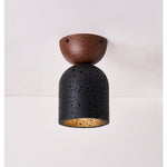 Arvilo Black Travertine Ceiling Lamp with Walnut Mount