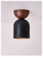 Arvilo Black Travertine Ceiling Lamp with Walnut Mount
