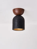 Arvilo Black Travertine Ceiling Lamp with Walnut Mount