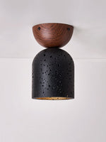 Arvilo Black Travertine Ceiling Lamp with Walnut Mount