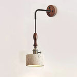 Arvilo Travertine Wall Sconce with Walnut Handle – Modern Bedside Lamp