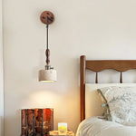 Arvilo Travertine Wall Sconce with Walnut Handle – Modern Bedside Lamp