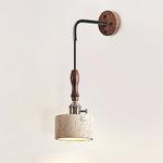Arvilo Travertine Wall Sconce with Walnut Handle – Modern Bedside Lamp