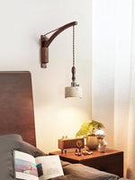 Arvilo Travertine Wall Sconce with Walnut Handle – Modern Bedside Lamp
