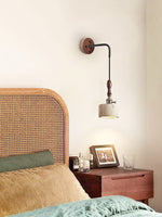 Arvilo Travertine Wall Sconce with Walnut Handle – Modern Bedside Lamp