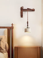 Arvilo Travertine Wall Sconce with Walnut Handle – Modern Bedside Lamp