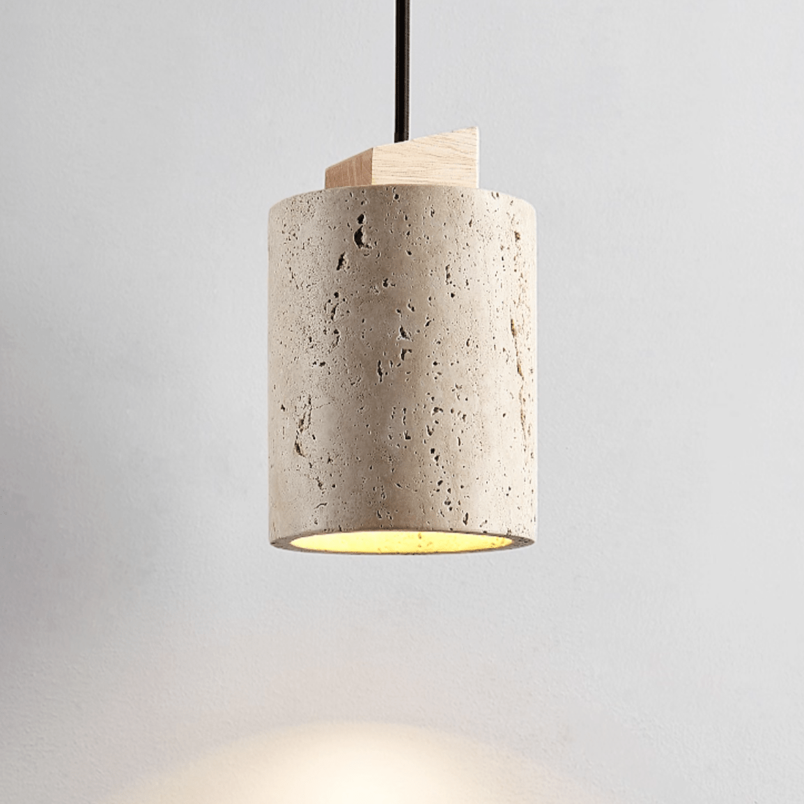 Arvo Cylinder Pendant Light in Natural Travertine and Wood