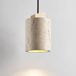 Arvo Cylinder Pendant Light in Natural Travertine and Wood