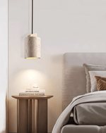 Arvo Cylinder Pendant Light in Natural Travertine and Wood