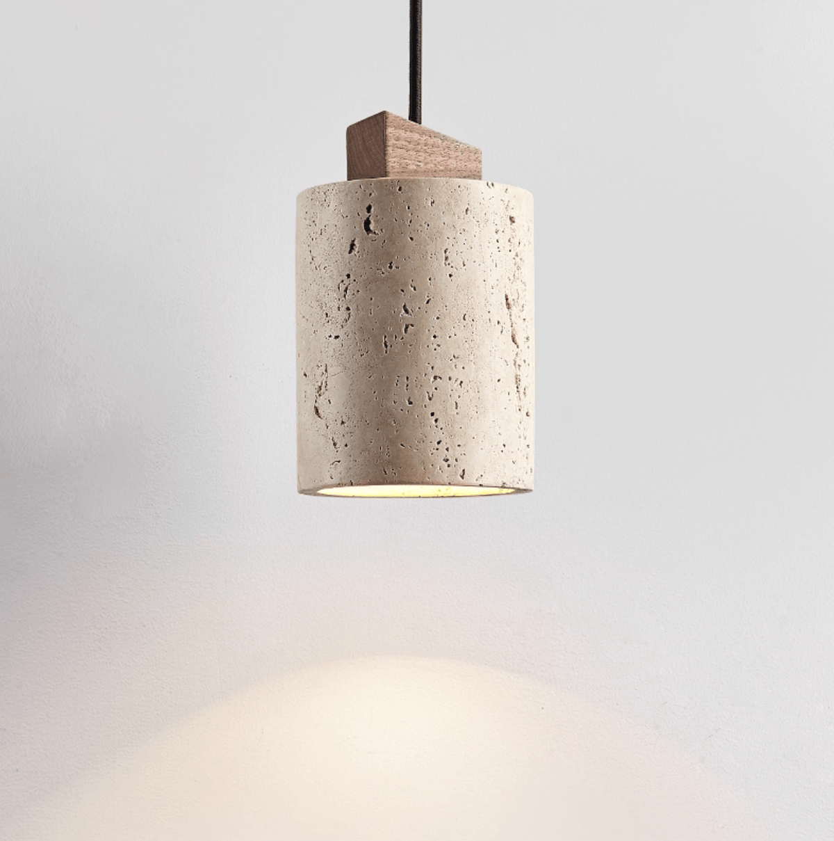 Arvo Cylinder Pendant Light in Natural Travertine and Wood