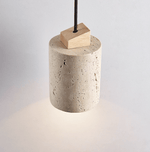 Arvo Cylinder Pendant Light in Natural Travertine and Wood
