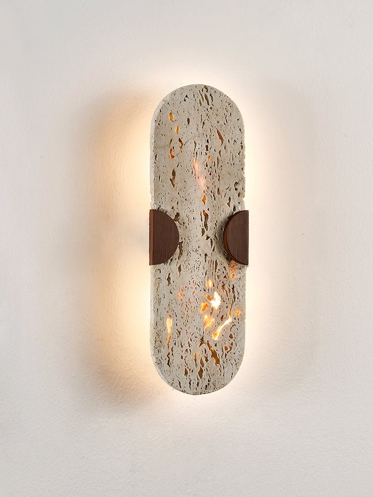 Arvyn Wall Sconce in Natural Travertine with Walnut Accents