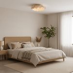 Arwen Fabric Wave Ceiling Light – Modern Flush Mount with Brass Accents