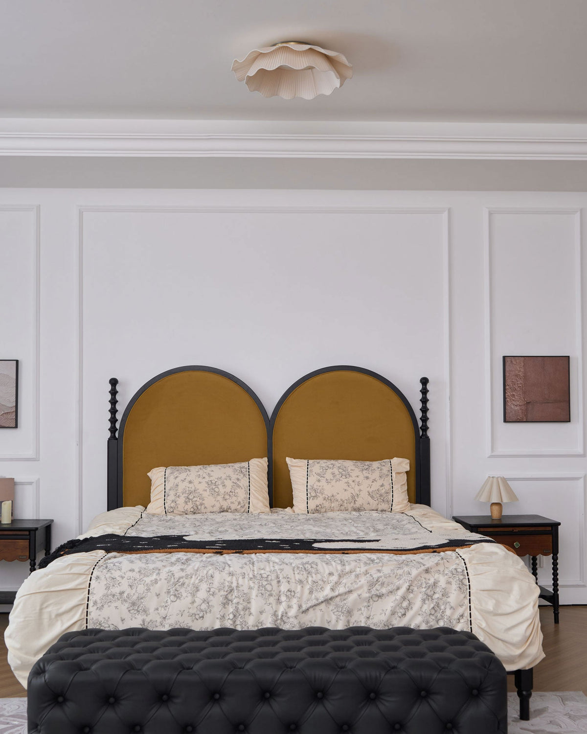 Arwen Fabric Wave Ceiling Light – Modern Flush Mount with Brass Accents