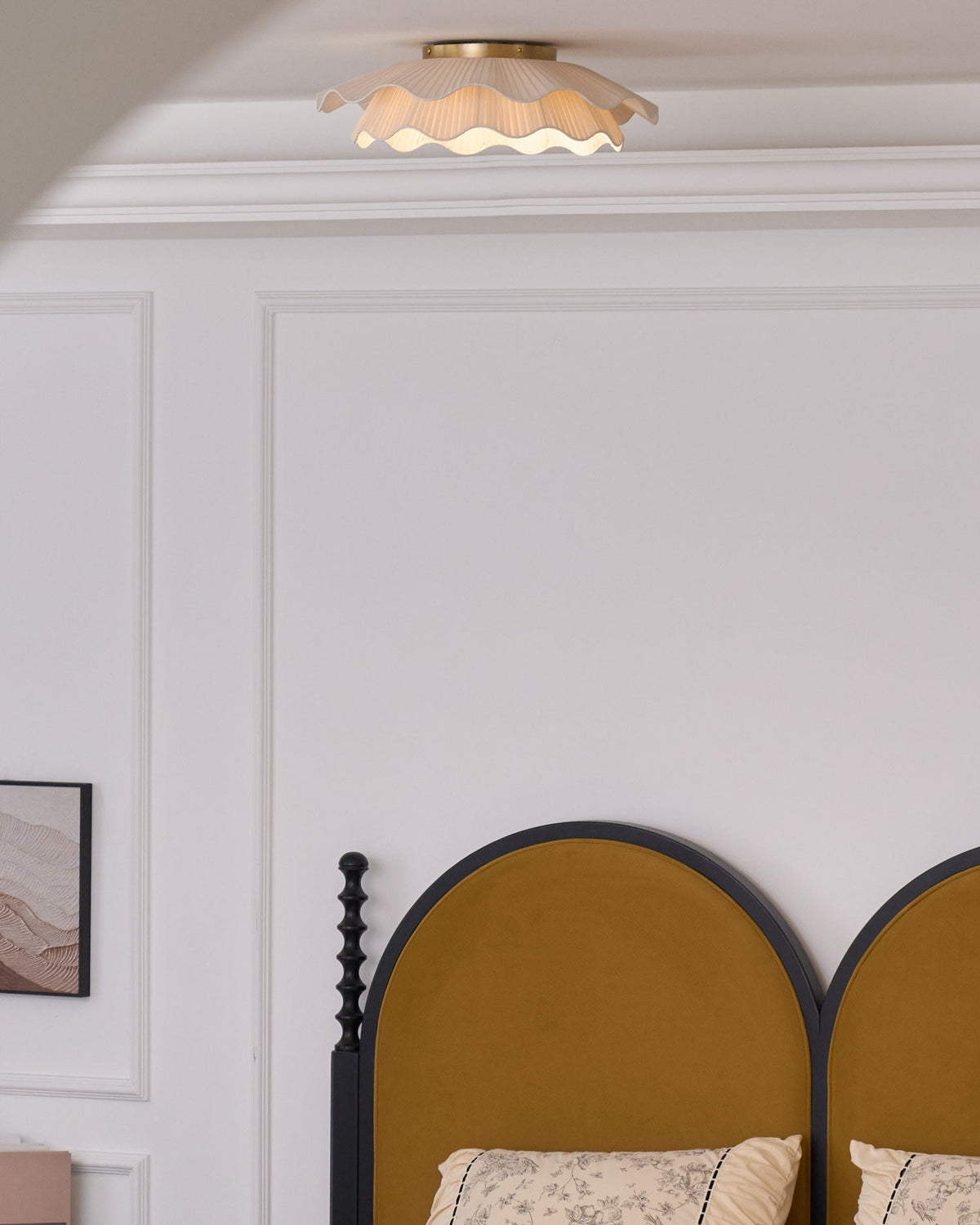 Arwen Fabric Wave Ceiling Light – Modern Flush Mount with Brass Accents