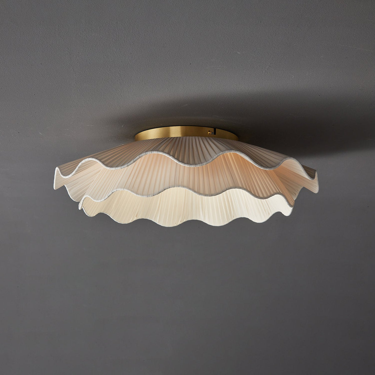 Arwen Fabric Wave Ceiling Light – Modern Flush Mount with Brass Accents