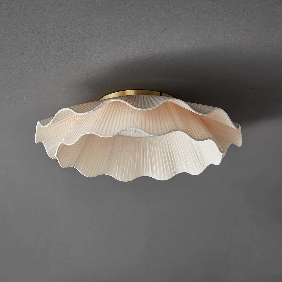 Arwen Fabric Wave Ceiling Light – Modern Flush Mount with Brass Accents