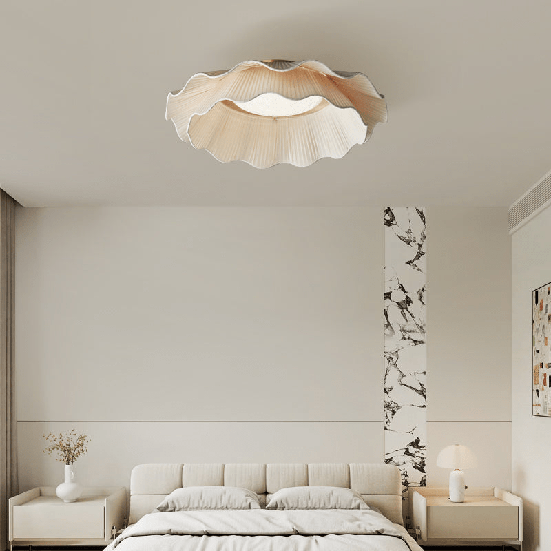 Arwen Fabric Wave Ceiling Light – Modern Flush Mount with Brass Accents