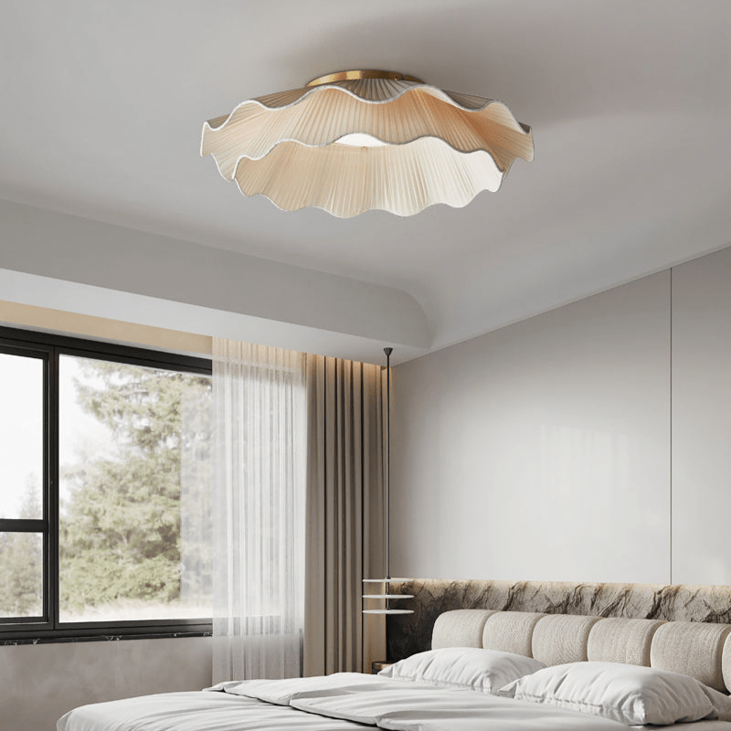 Arwen Fabric Wave Ceiling Light – Modern Flush Mount with Brass Accents