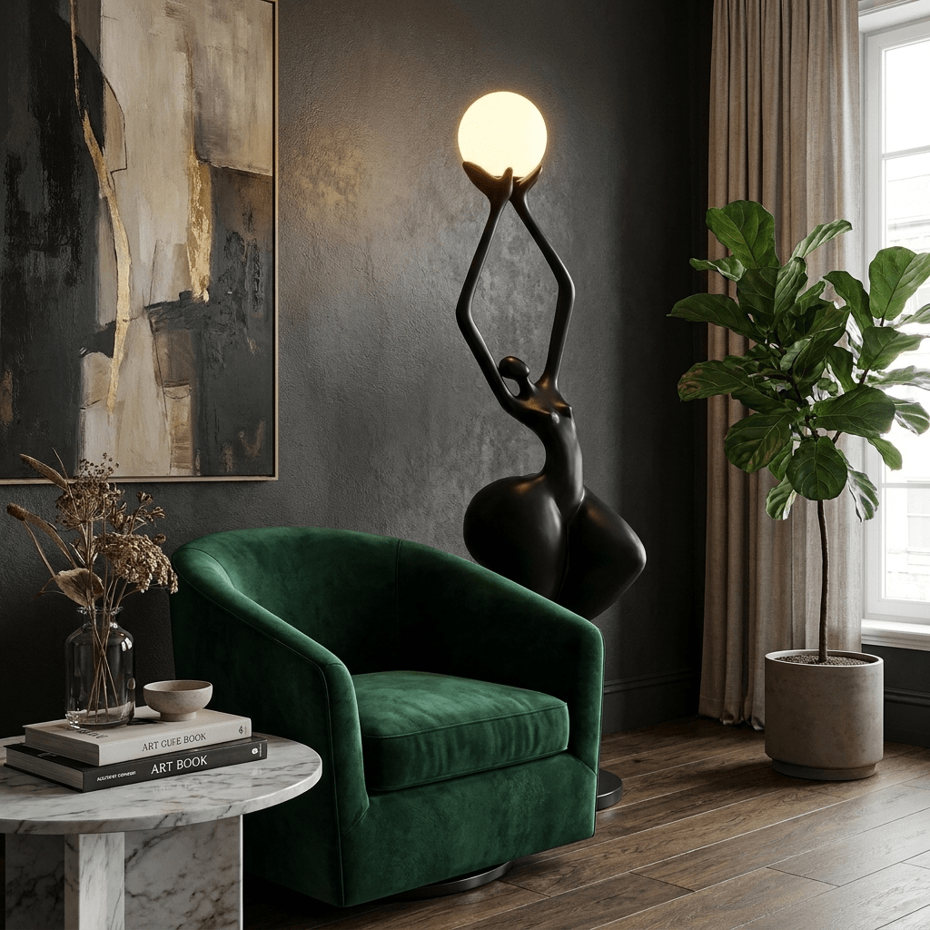 Ascend Grace Sculptural Floor Lamp with Glowing Orb Shade