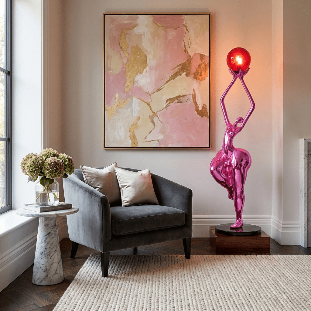 Ascend Grace Sculptural Floor Lamp with Glowing Orb Shade