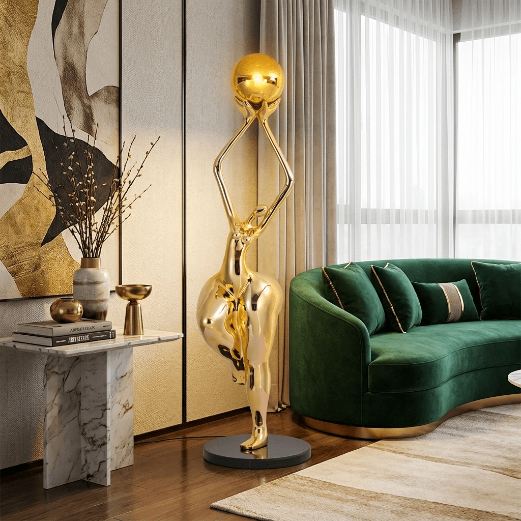 Ascend Grace Sculptural Floor Lamp with Glowing Orb Shade