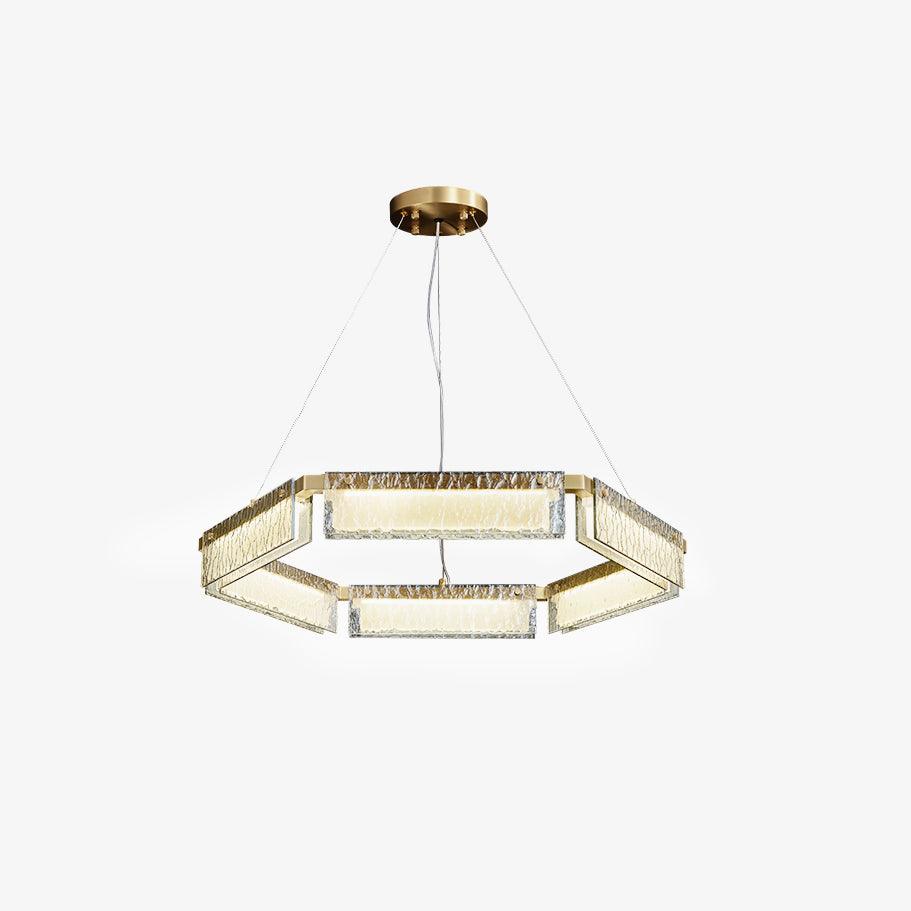 Asner Hexagonal LED Chandelier in Polished Brass and Glass