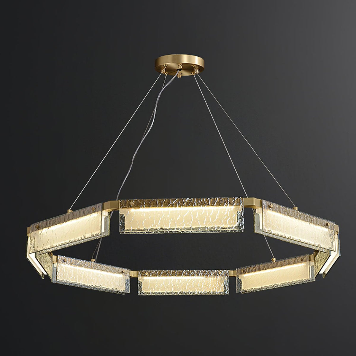 Asner Hexagonal LED Chandelier in Polished Brass and Glass