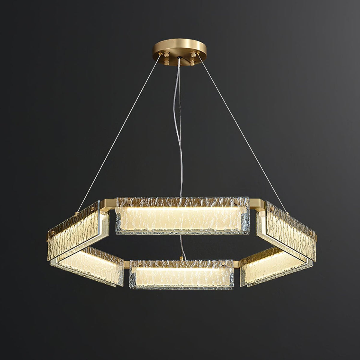 Asner Hexagonal LED Chandelier in Polished Brass and Glass