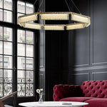 Asner Hexagonal LED Chandelier in Polished Brass and Glass