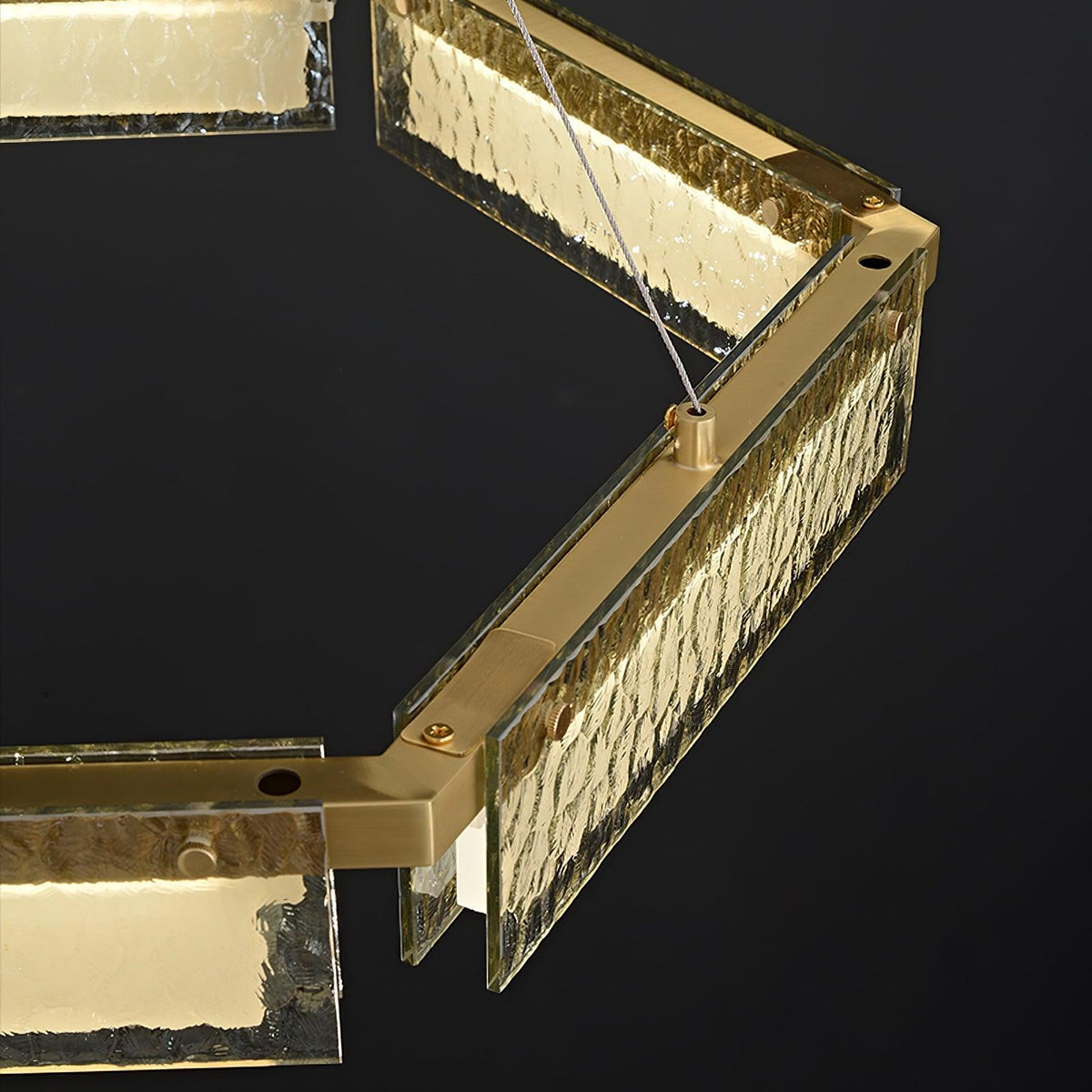 Asner Hexagonal LED Chandelier in Polished Brass and Glass