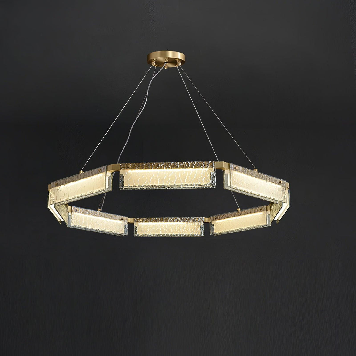 Asner Hexagonal LED Chandelier in Polished Brass and Glass